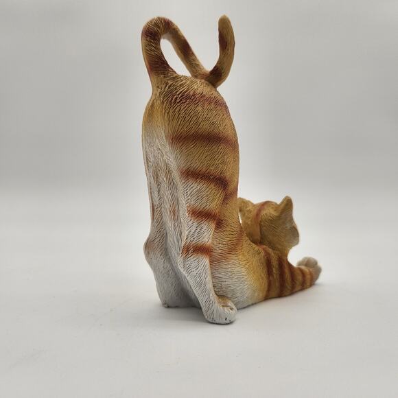 Lazy Stretching Orange Cat Figurine Ticked Striping Phone Stand Decidedly Cute - Picture 6 of 10
